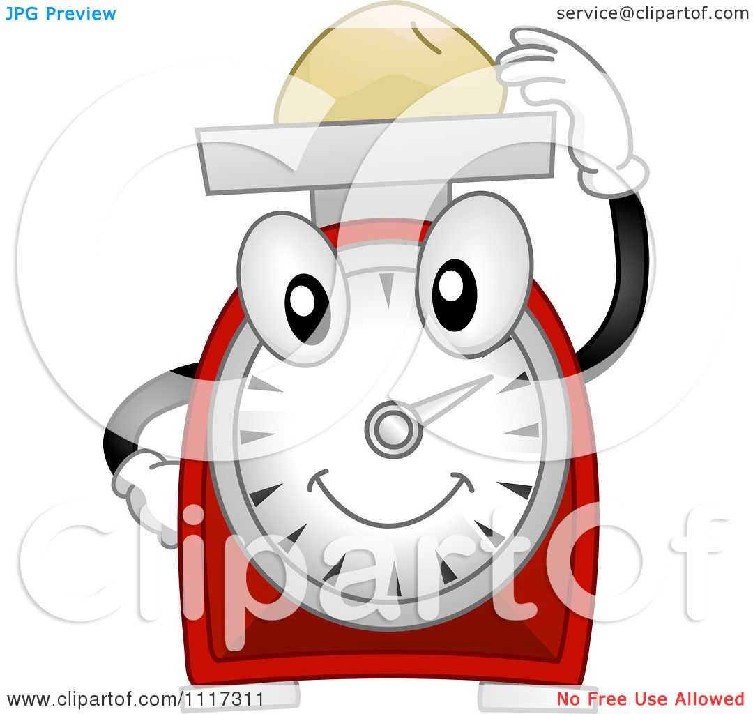 Cartoon Of A Happy Kitchen Scale Weighing Food - Royalty Free