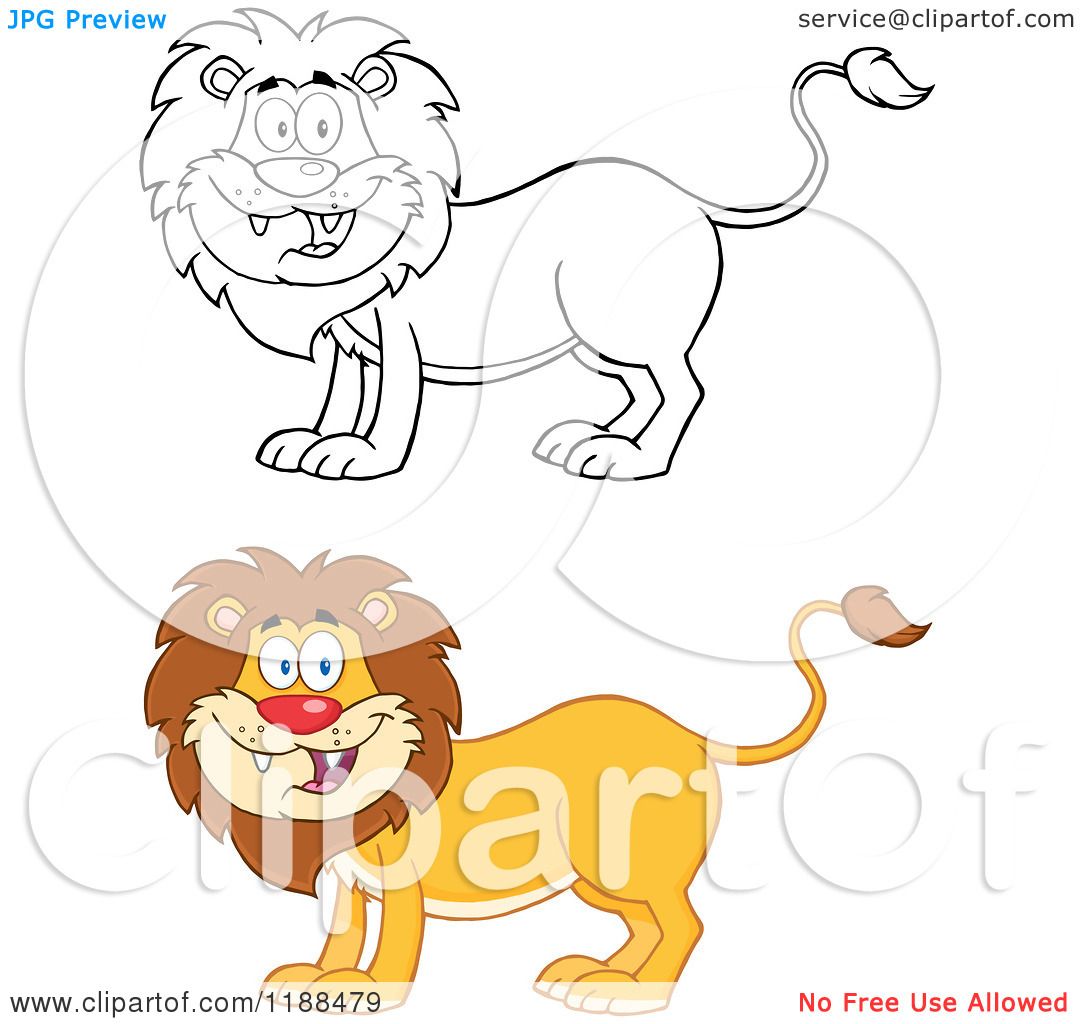 Cartoon of a Happy Lion in Color and Outline - Royalty Free Vector Clipart  by Hit Toon #1188479