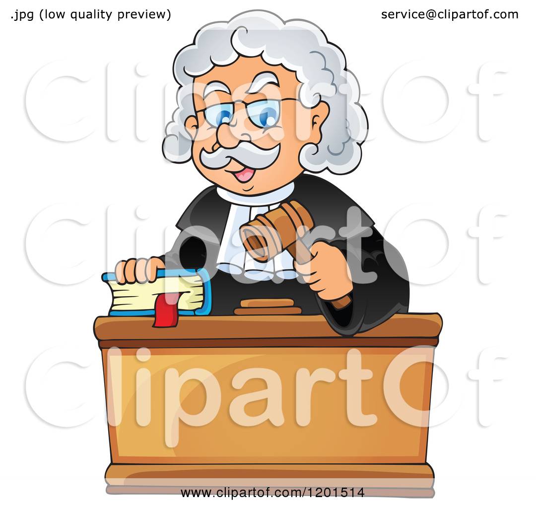 Cartoon of a Happy Male Judge with a Bible and Gavel - Royalty Free Vector  Clipart by visekart #1201514