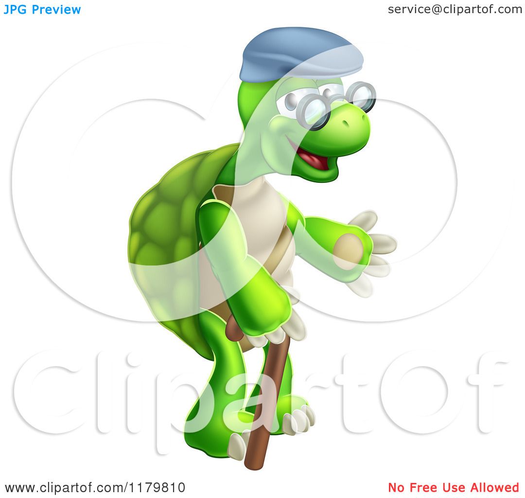 Cartoon of a Happy Old Tortoise Walking with a Cane - Royalty Free Vector  Clipart by AtStockIllustration #1179810