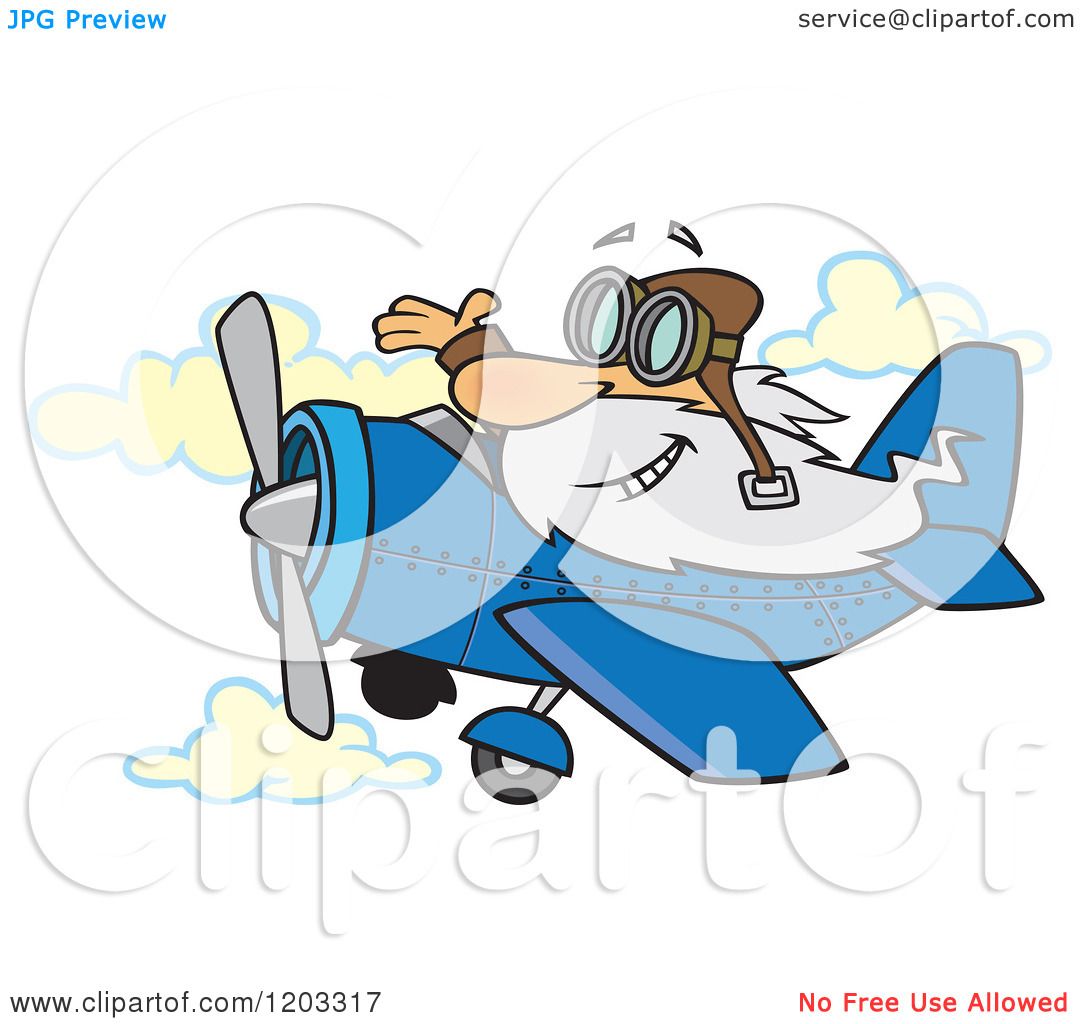 Cartoon of a Happy Old White Man Waving and Flying a Plane - Royalty Free  Vector Clipart by toonaday #1203317