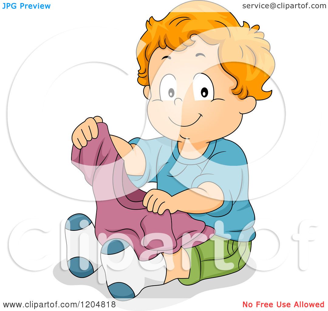 Cartoon of a Happy Red Haired White Boy Holding a Shirt - Royalty Free ...