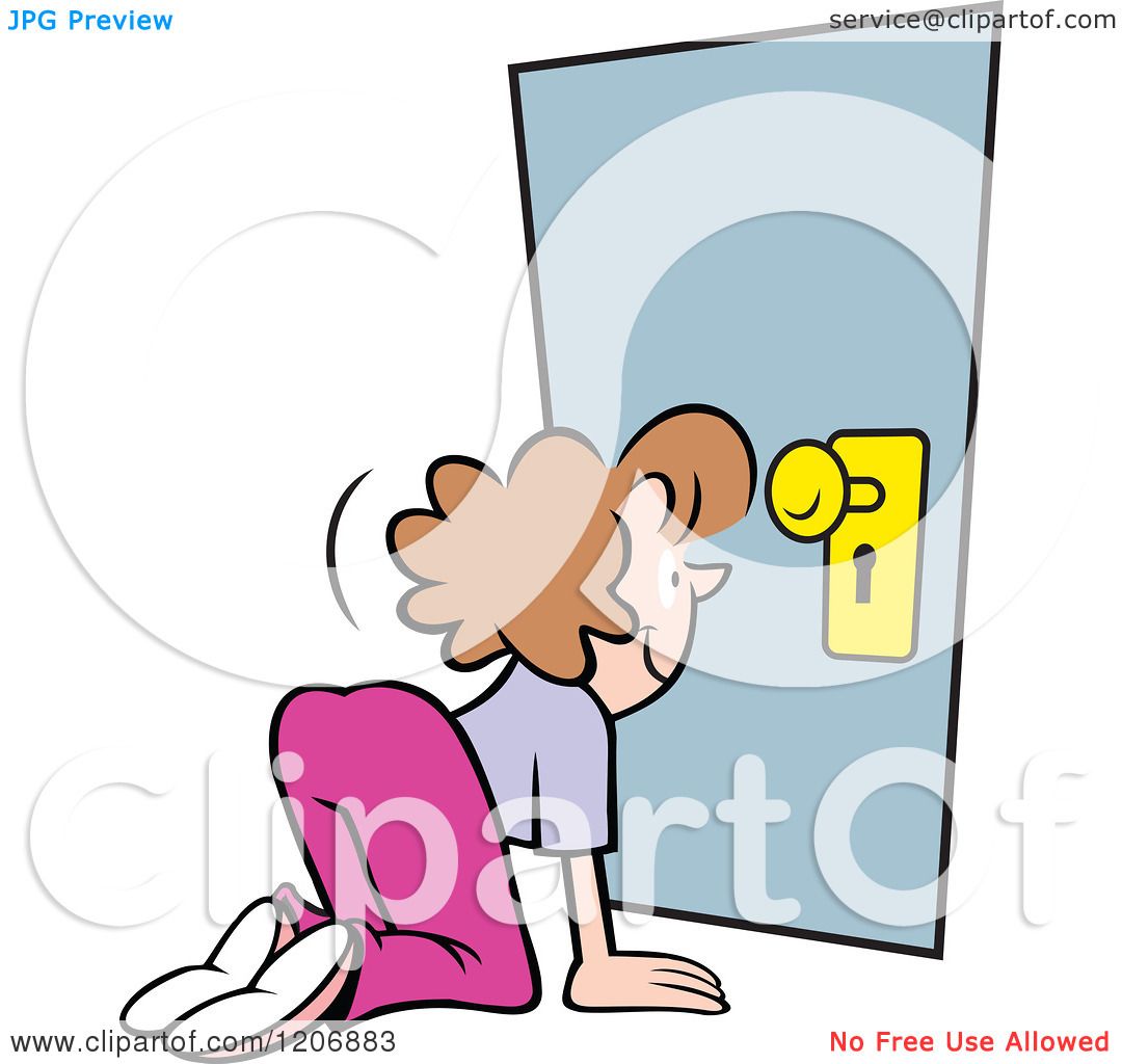 Cartoon of a Happy Snooping Woman Looking Through a Key Hole - Royalty ...