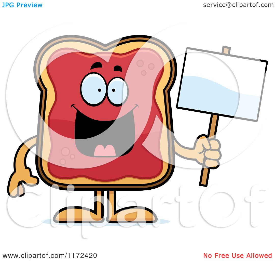 Cartoon of a Happy Toast and Jam Mascot Holding a Sign - Royalty Free ...