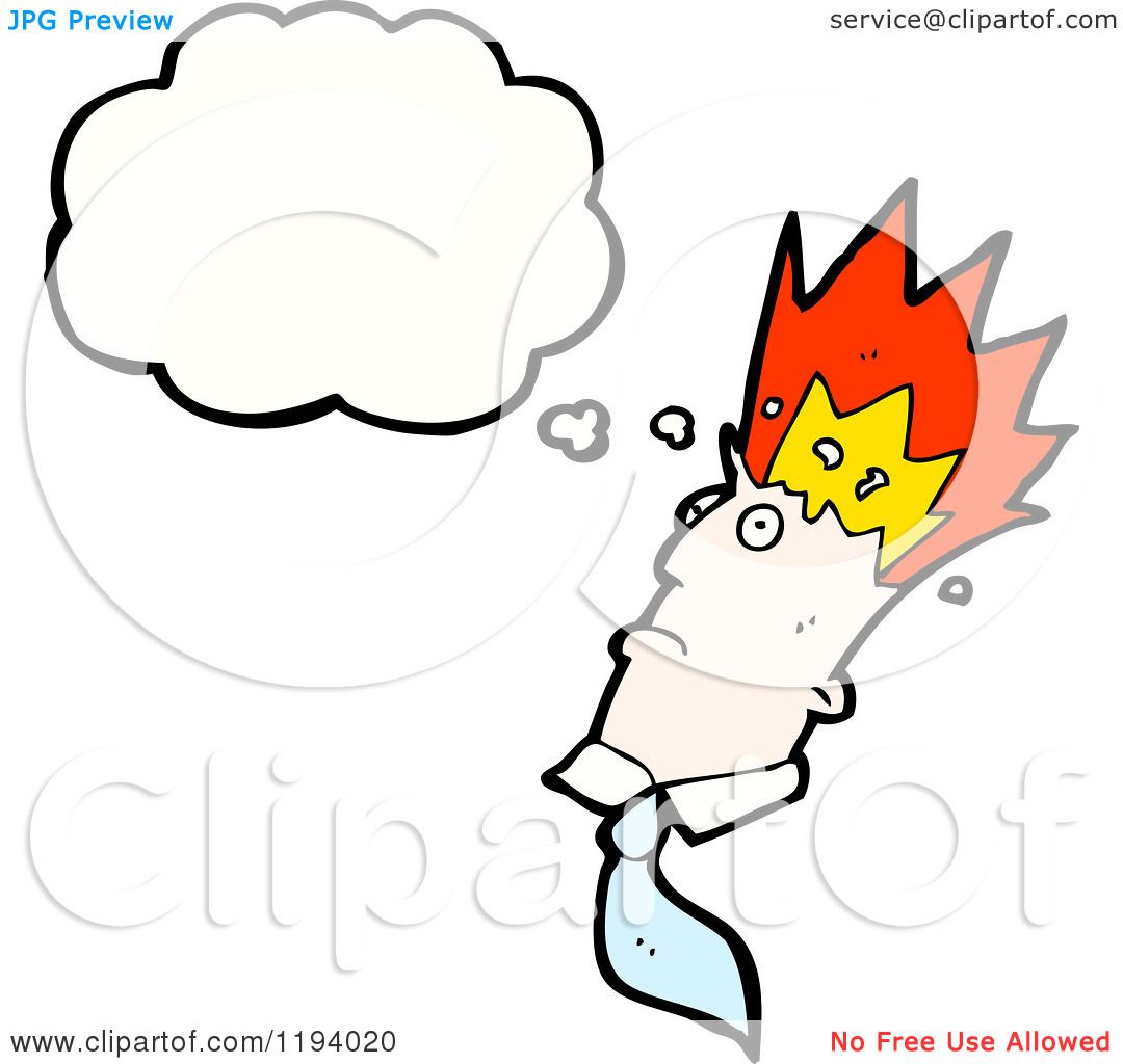Cartoon of a Man with His Brain on Fire - Royalty Free Vector