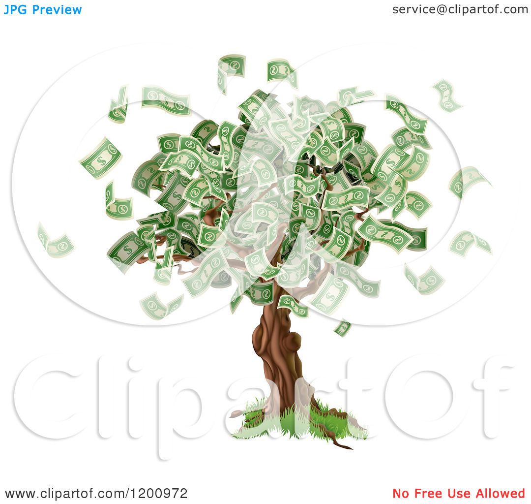 Cartoon of a Money Tree with Cash Falling off - Royalty Free Vector Clipart  by AtStockIllustration #1200972