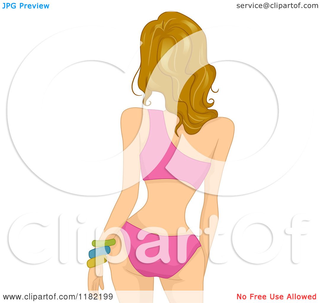 Cartoon of a Rear View of a Caucasian Woman in a Blue Bathing Suit -  Royalty Free Vector Clipart by BNP Design Studio #1182198
