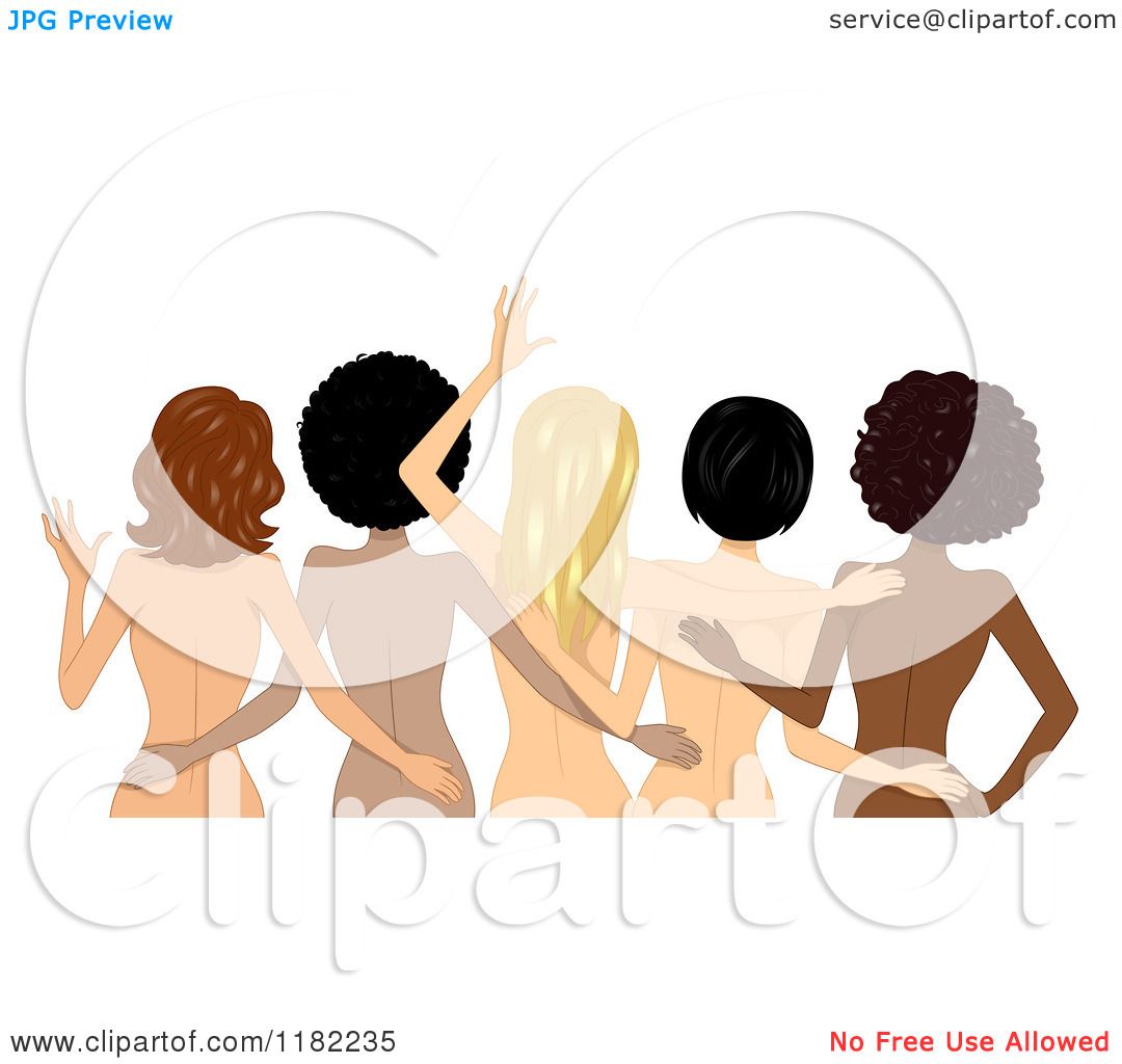 Free Cartoon Naked Girls - Cartoon of a Rear View of Embracing Nude Diverse Women - Royalty Free  Vector Clipart by BNP Design Studio #1182235