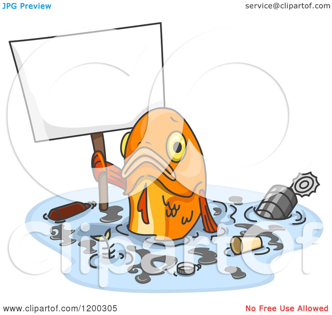 Cartoon of a Sad Fish Holding a Sign in Polluted Water - Royalty Free  Vector Clipart by BNP Design Studio #1200305