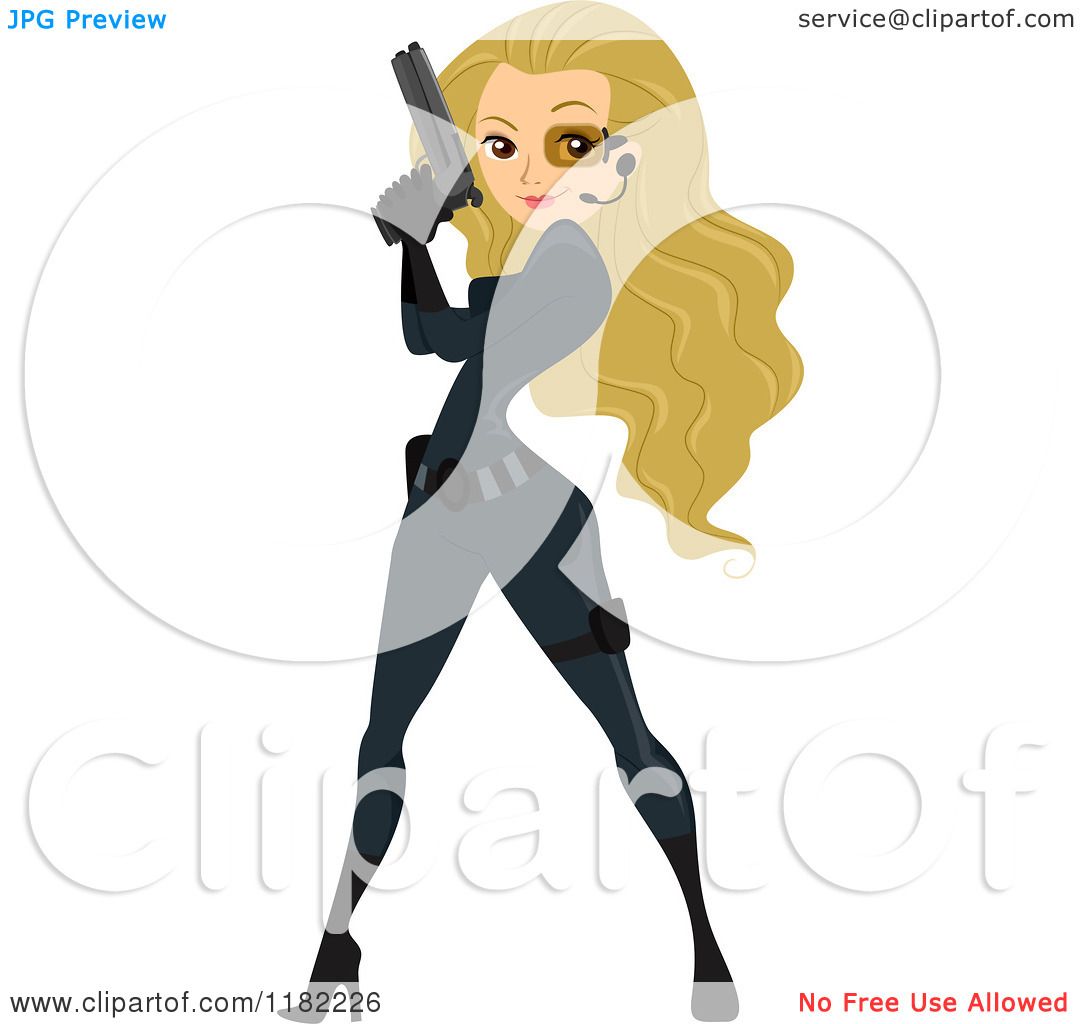 Cartoon Of A Sexy Blond Spy Woman Pinup Holding A Gun