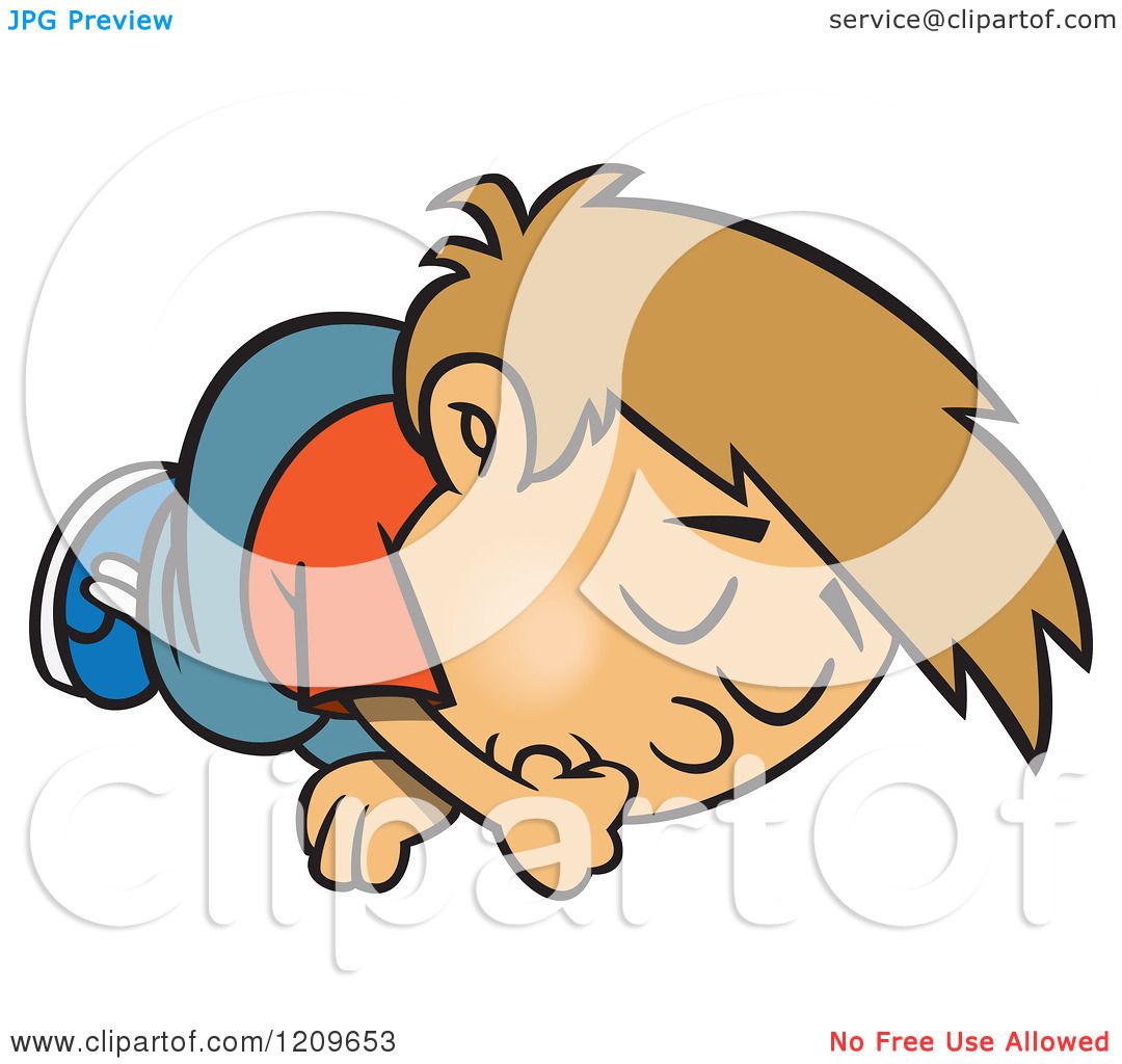 Cartoon of a Sleeping Boy Sucking His Thumb - Royalty Free Vector