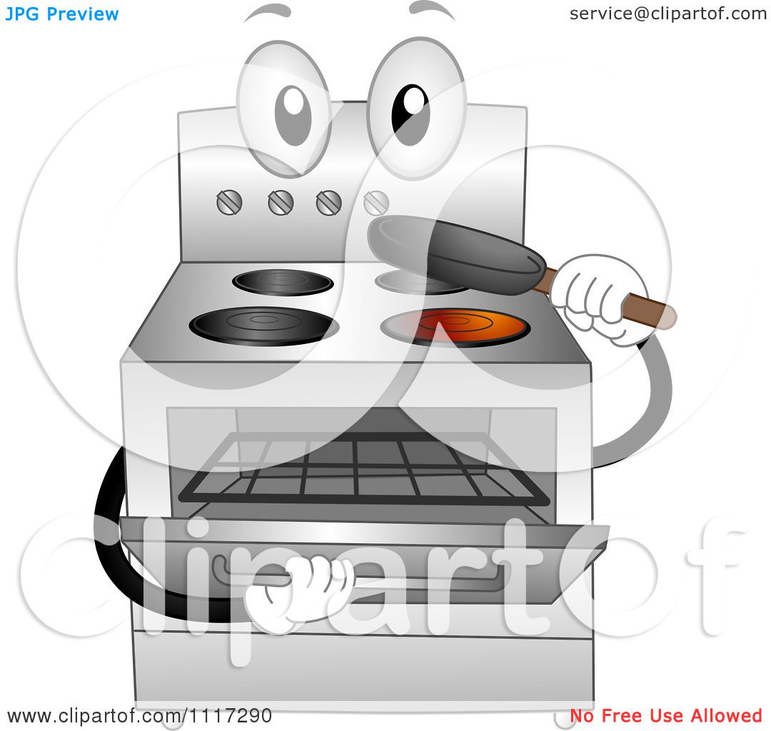 Cartoon Of A Stainless Steel Oven Range Inserting A Pan ...