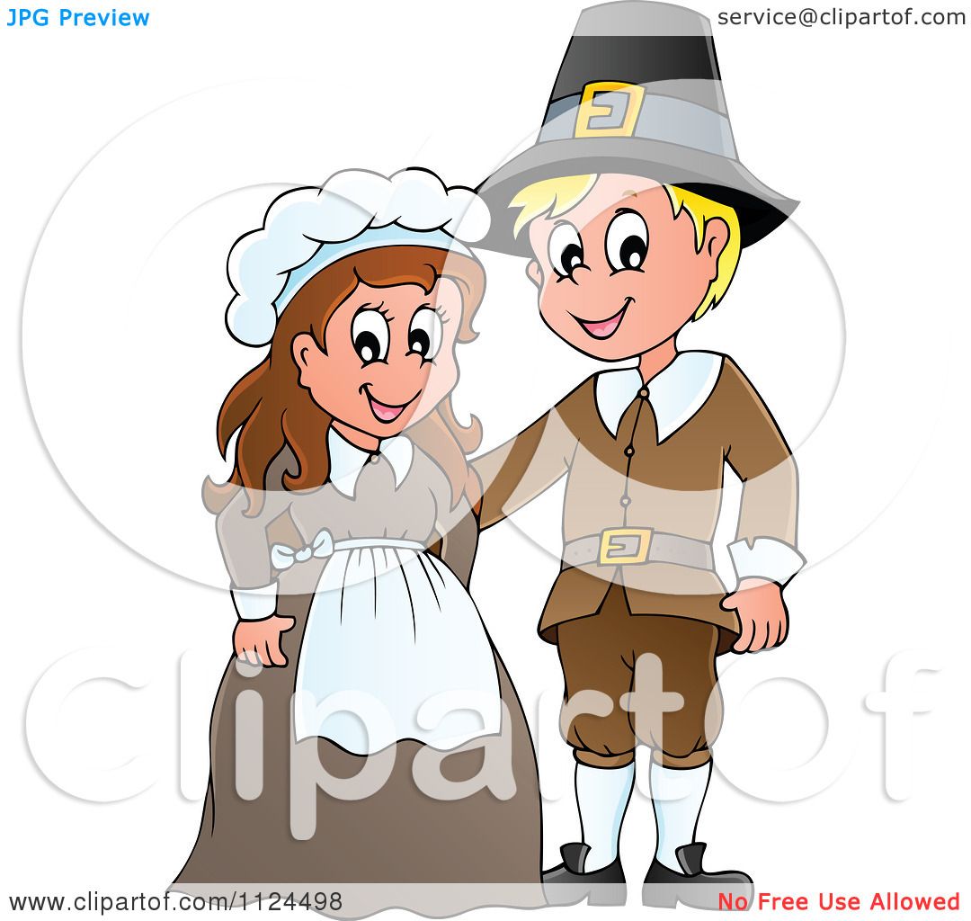 Cartoon Of A Thanksgiving Pilgrim Couple Royalty Free Vector Clipart By Visekart 1124498