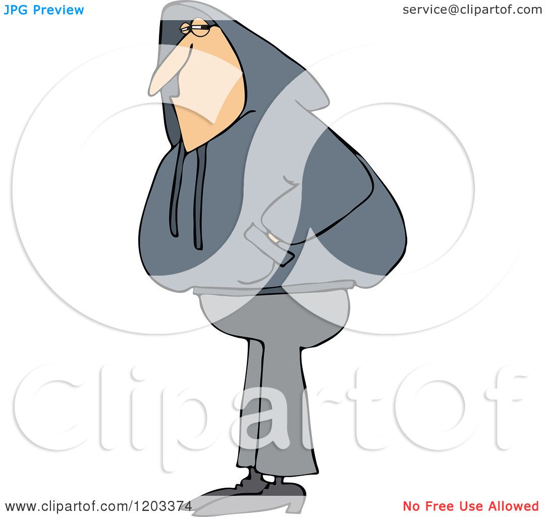 Cartoon of a White Man Wearing a Hoodie Sweater - Royalty Free Vector