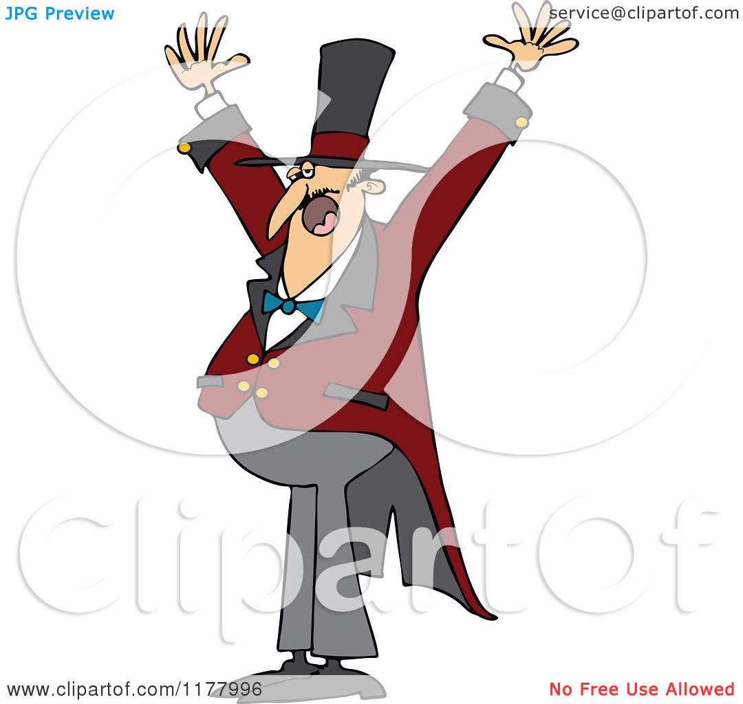 Cartoon of an Enthusiastic Circus Ringmaster Man Holding His Arms up