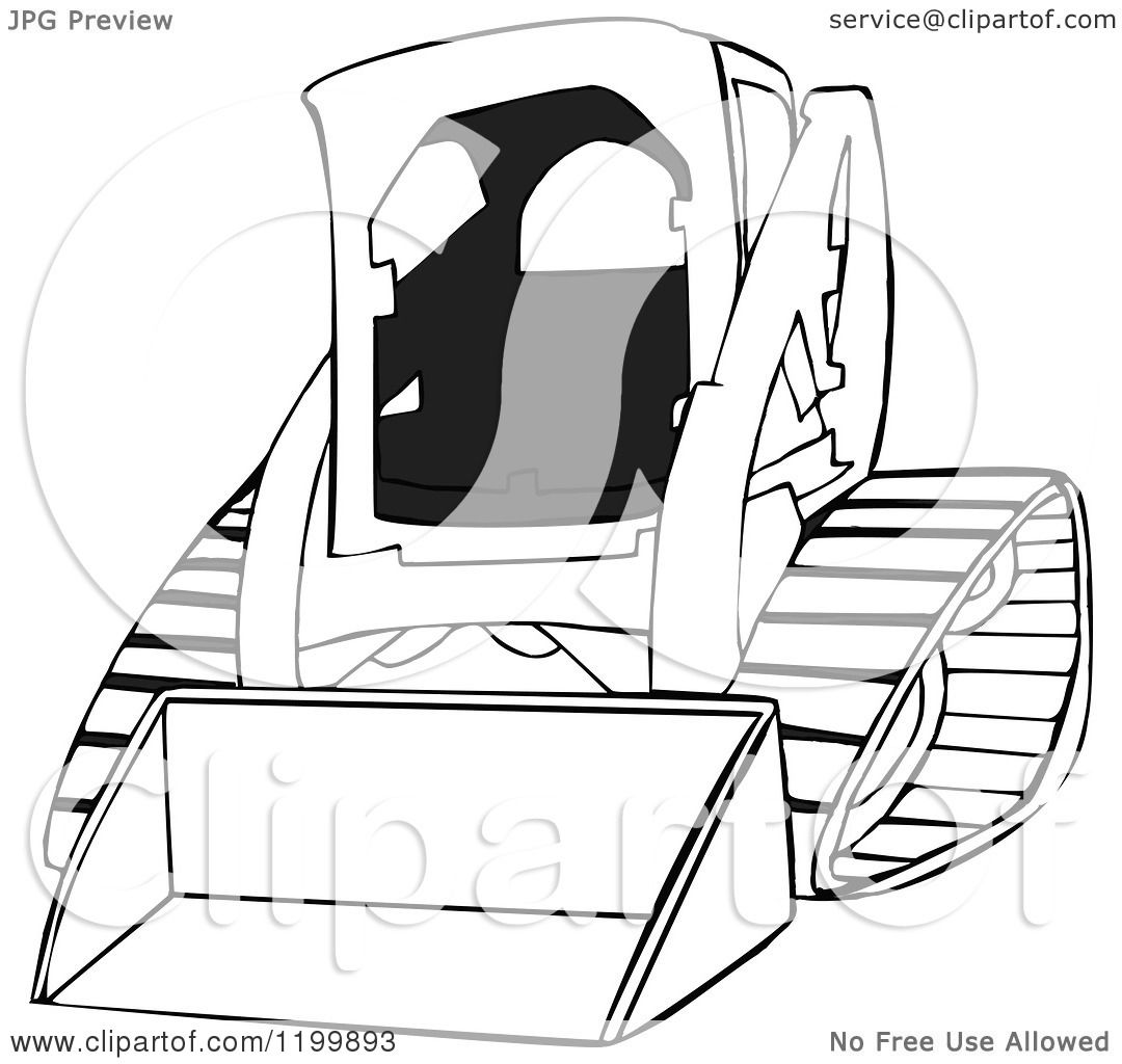 Cartoon of an Outlined Bobcat Skid Steer Loader - Royalty Free Vector