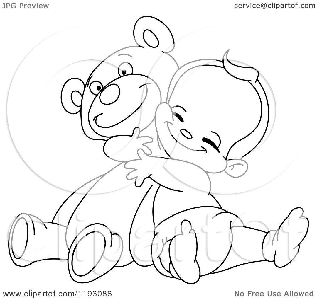 teddy baby bear boy hugging happy cartoon clipart vector outlined yayayoyo royalty illustration 2021