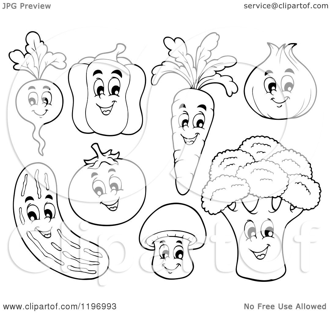 Cartoon of Outlined Happy Vegetables - Royalty Free Vector ...