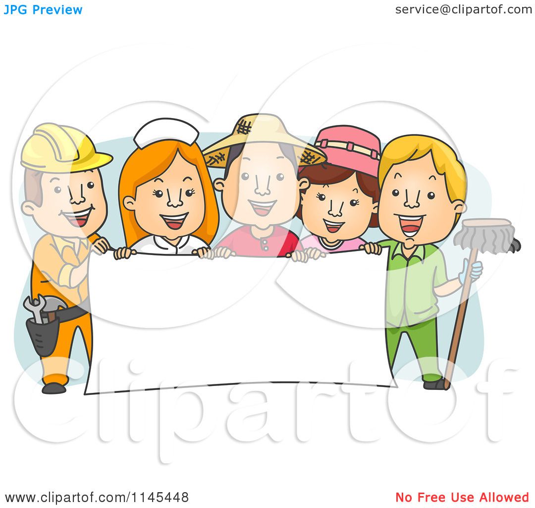 Cartoon of People Of Different Occupations Holding A ...