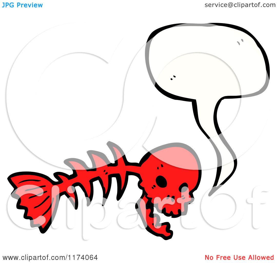 Cartoon of Red Fish Bone Skull with Conversation Bubble - Royalty Free  Vector Illustration by lineartestpilot #1174064