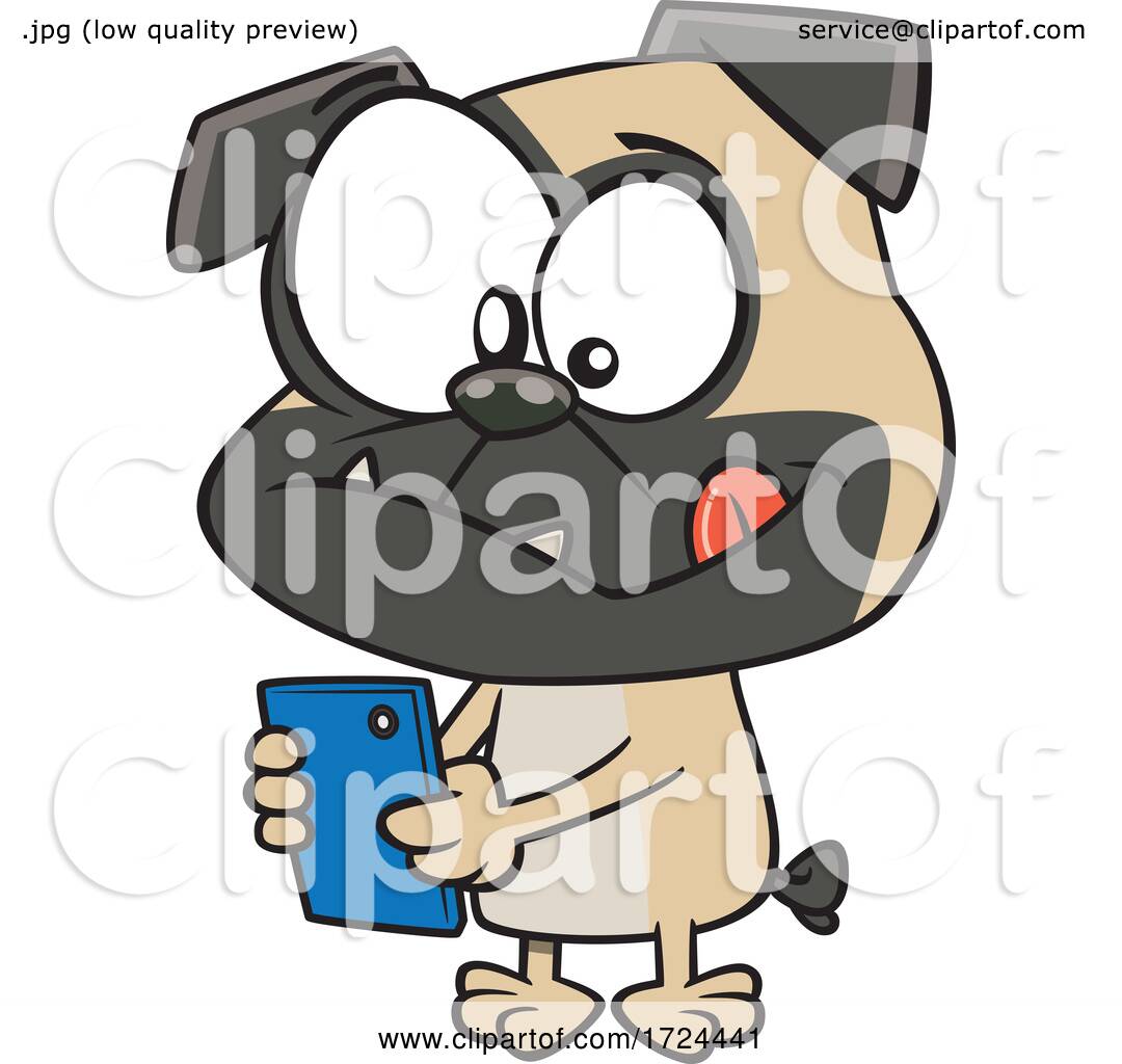 Cartoon Pug Dog Texting by toonaday #1724441