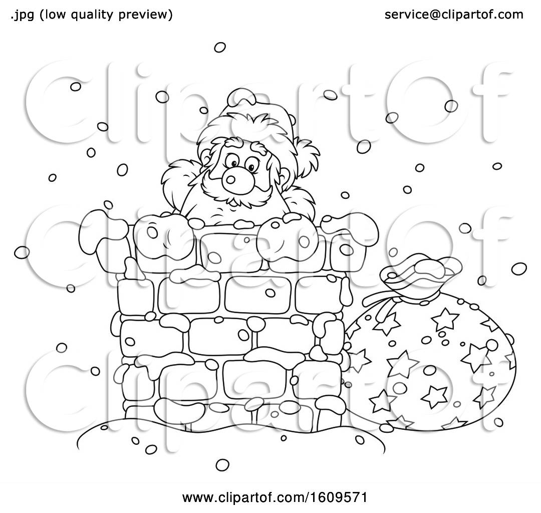 Christmas Clipart of a Black and White Santa Claus Climbing down a ...