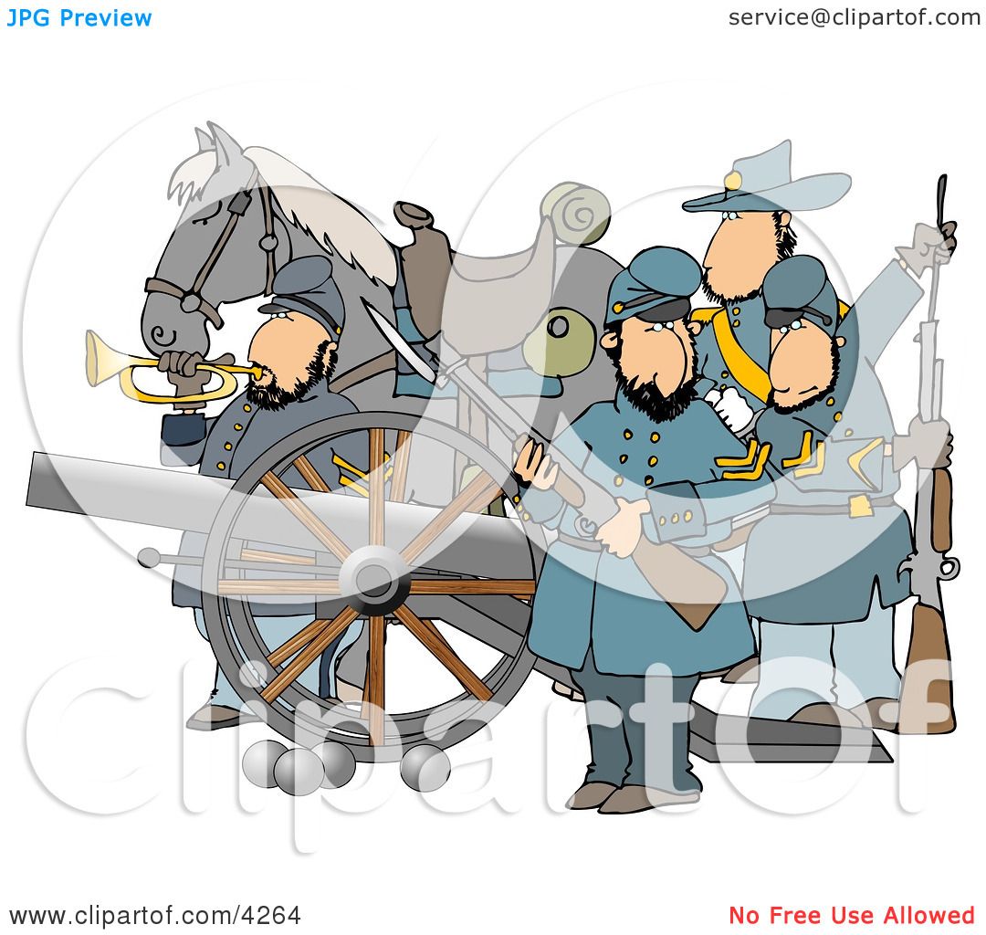 Civil War Soldiers and Horse, Armed with a Cannon and Rifles Clipart by ...