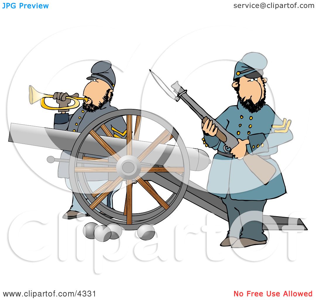 Civil War Soldiers Holding a Loaded Rifle and Playing a Bugler Horn ...