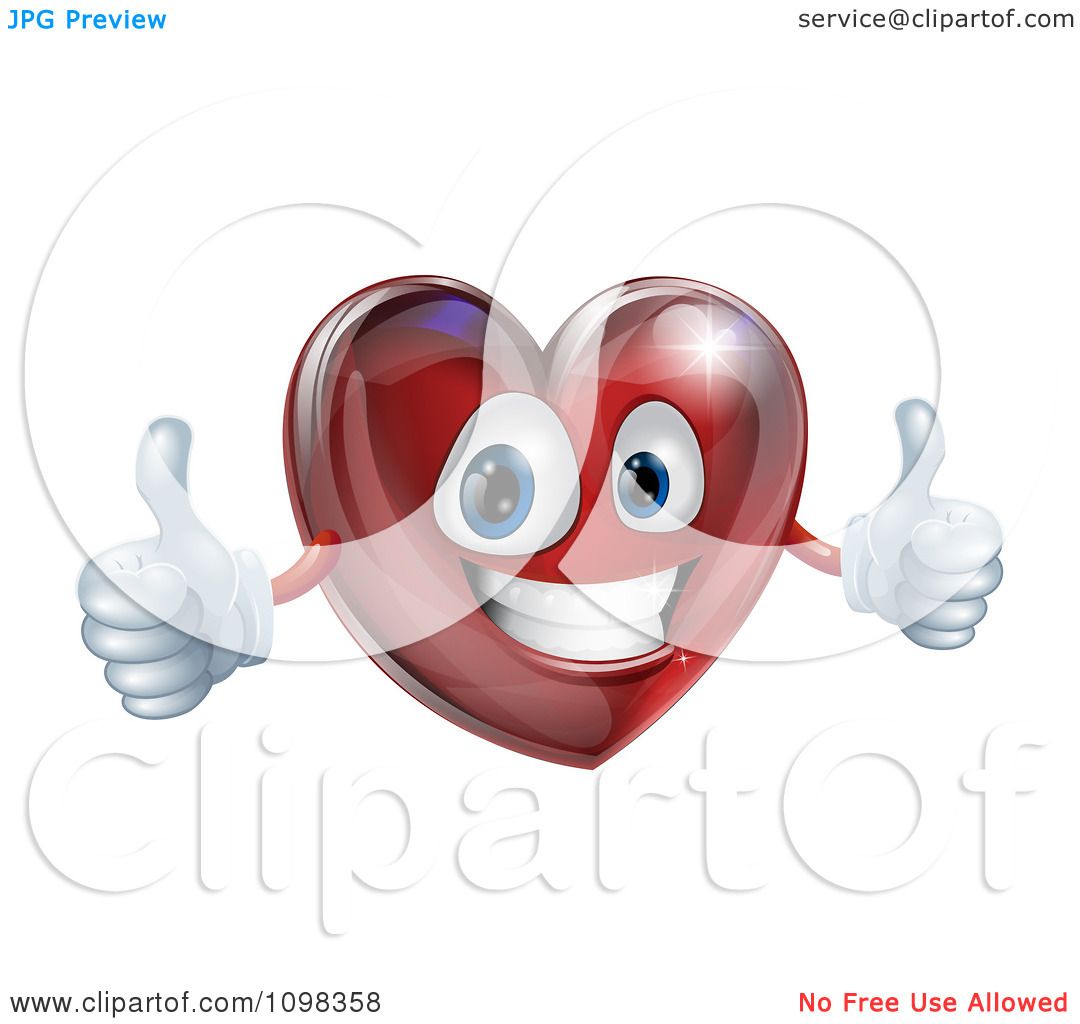 Clipart 3d Happy Red Heart Holding Two Thumbs Up - Royalty 