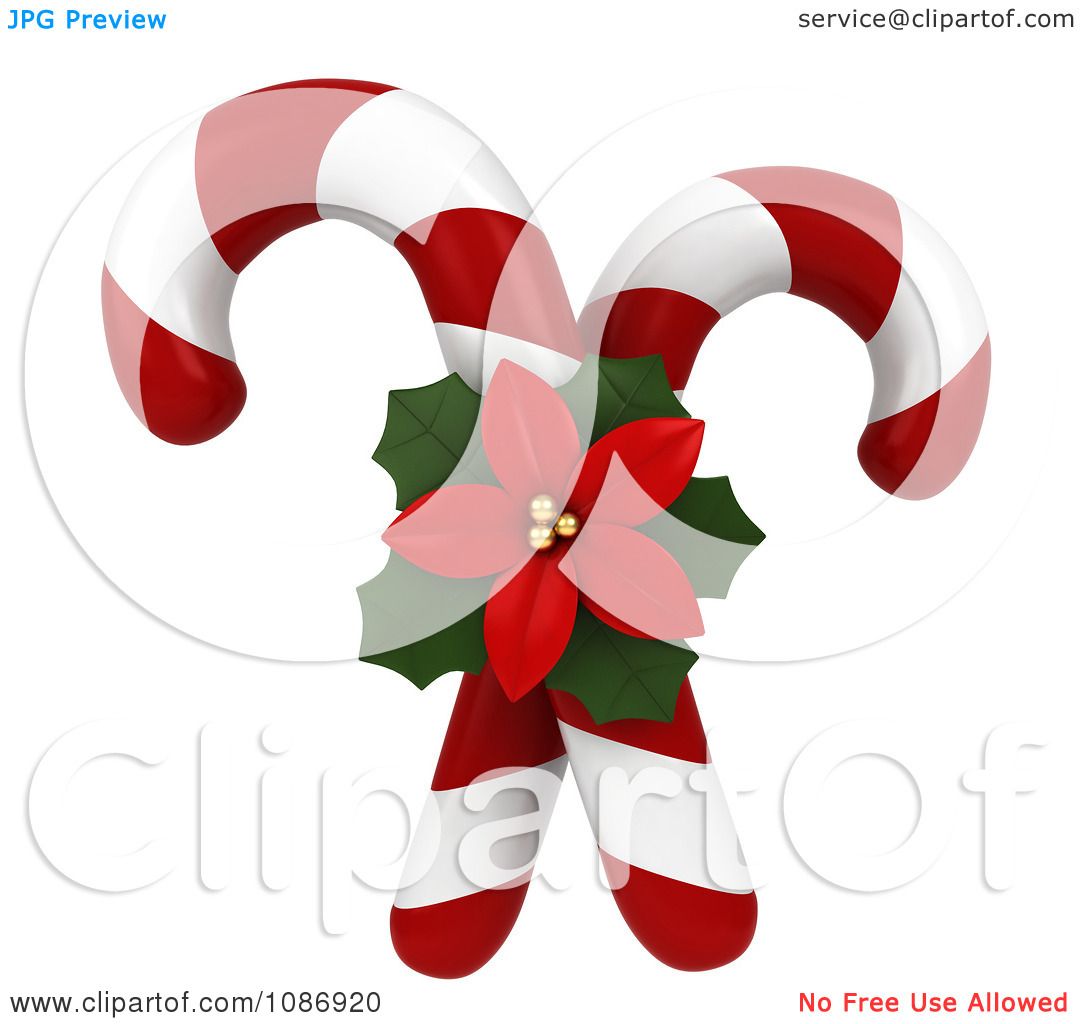 Clipart 3d Poinsettia And Crossed Candy Canes Royalty