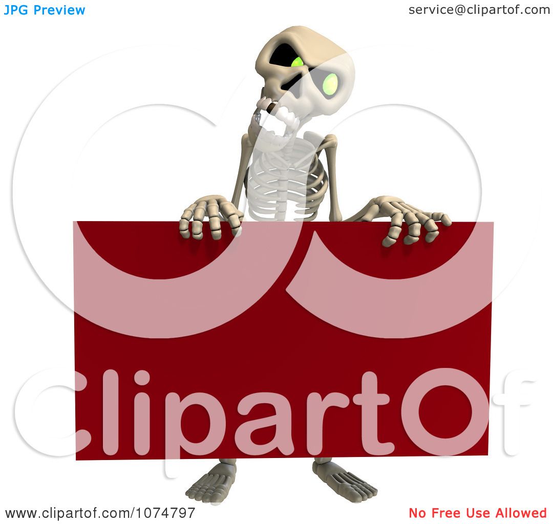 Clipart 3d Skeleton Holding A Red Sign 1 Royalty Free