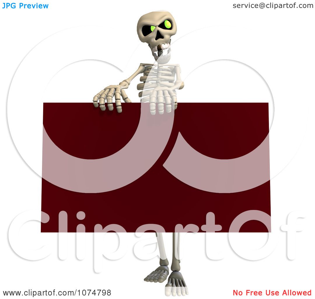 Clipart 3d Skeleton Holding A Red Sign 2 Royalty Free