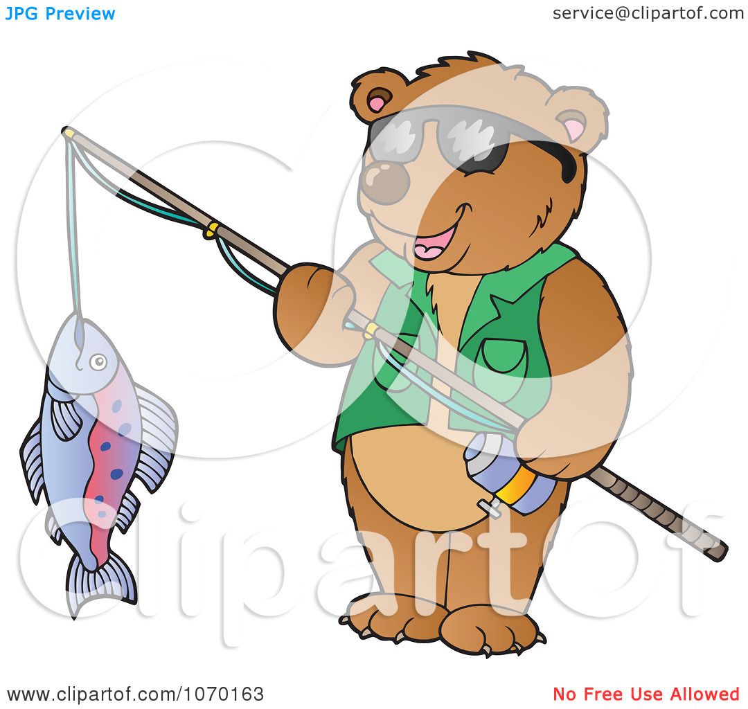 Clipart Bear Holding His Catch On A Fishing Pole - Royalty Free Vector  Illustration by visekart #1070163