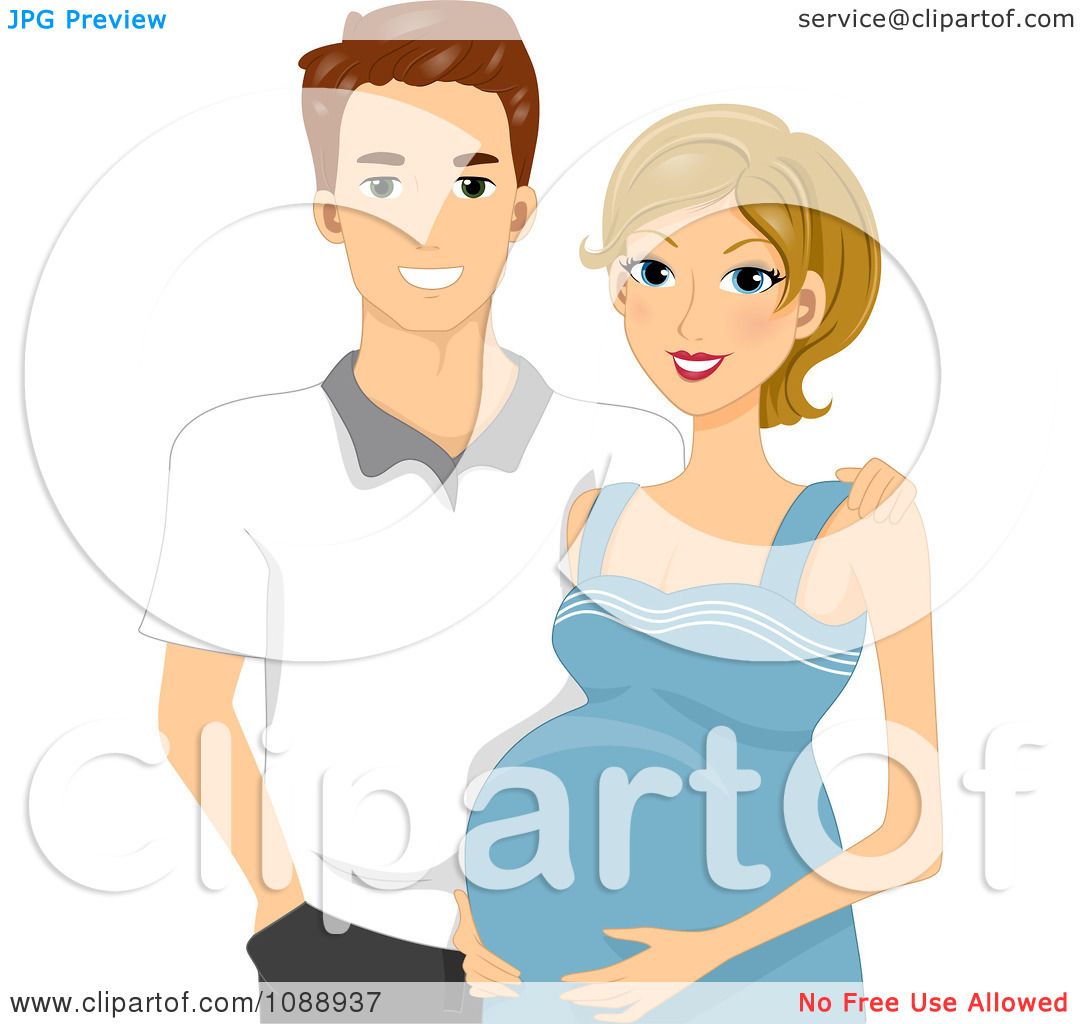 Clipart Beautiful Pregnant Caucasian Woman And Her Husband - Royalty