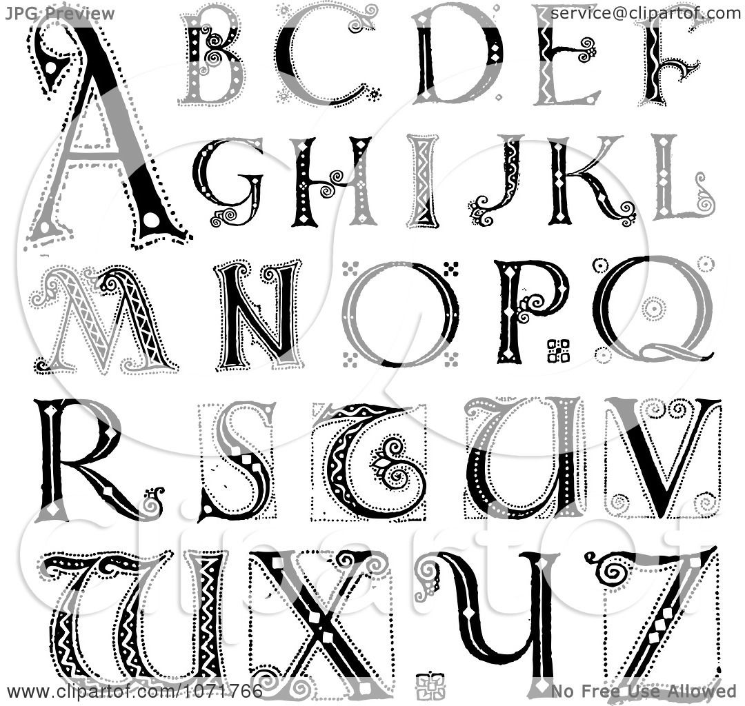 Clipart Black And White Capital Vintage Styled Alphabet Letters ...