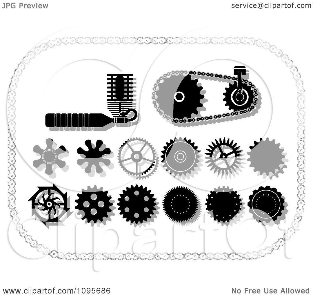 Clipart Black And White Gear Cogs Gears And Mechanical Items In A Chain  Frame - Royalty Free Vector Illustration by Frisko #1095686