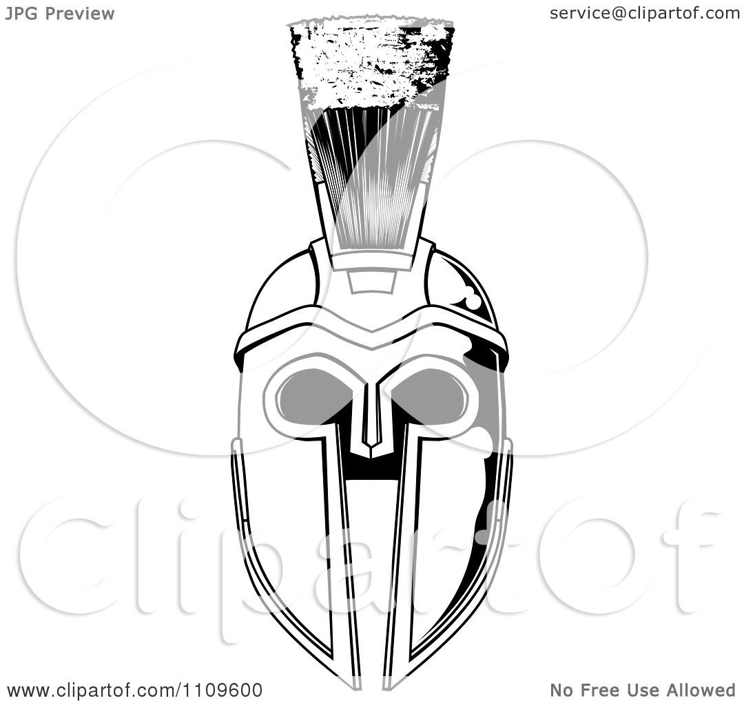 Clipart Black And White Spartan Helmet - Royalty Free Vector
