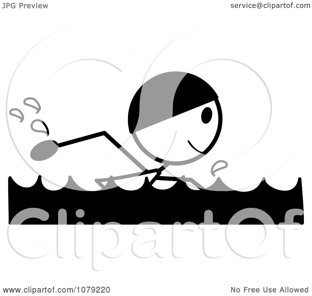 Clipart Black And White Stick Person Swimming - Royalty Free Vector ...