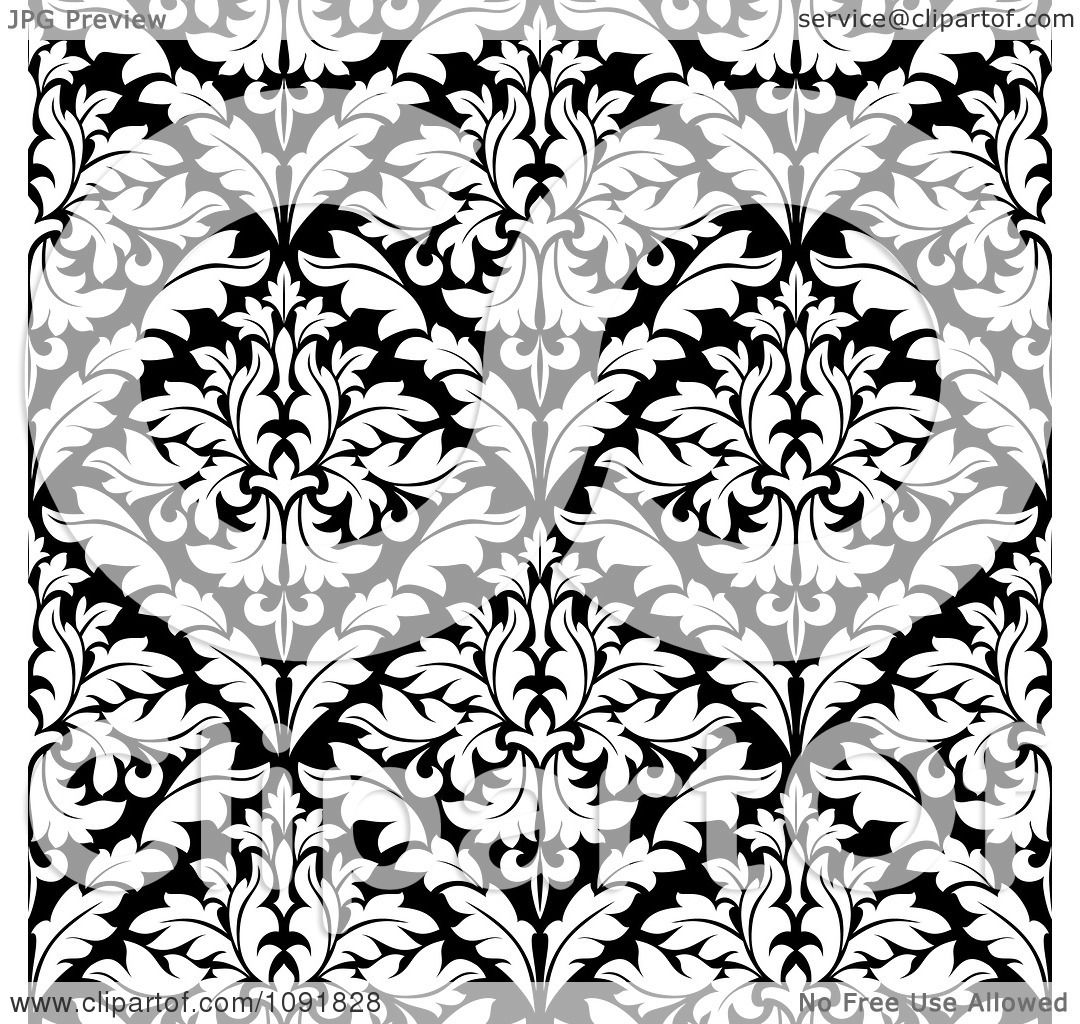 Damask Black And White Floral Seamless Pattern Stock 