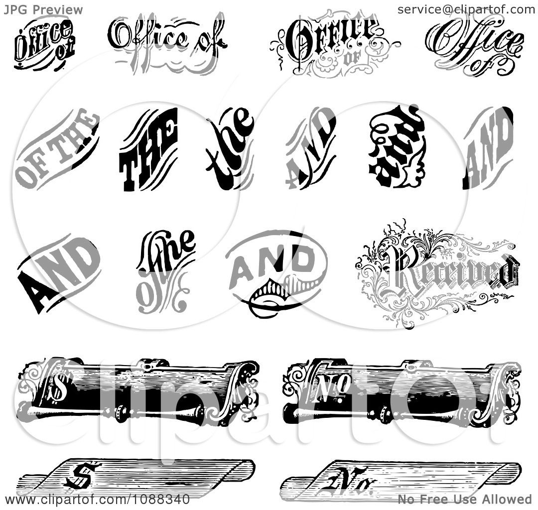 Clipart Black And White Vintage Word And Scroll Design Elements
