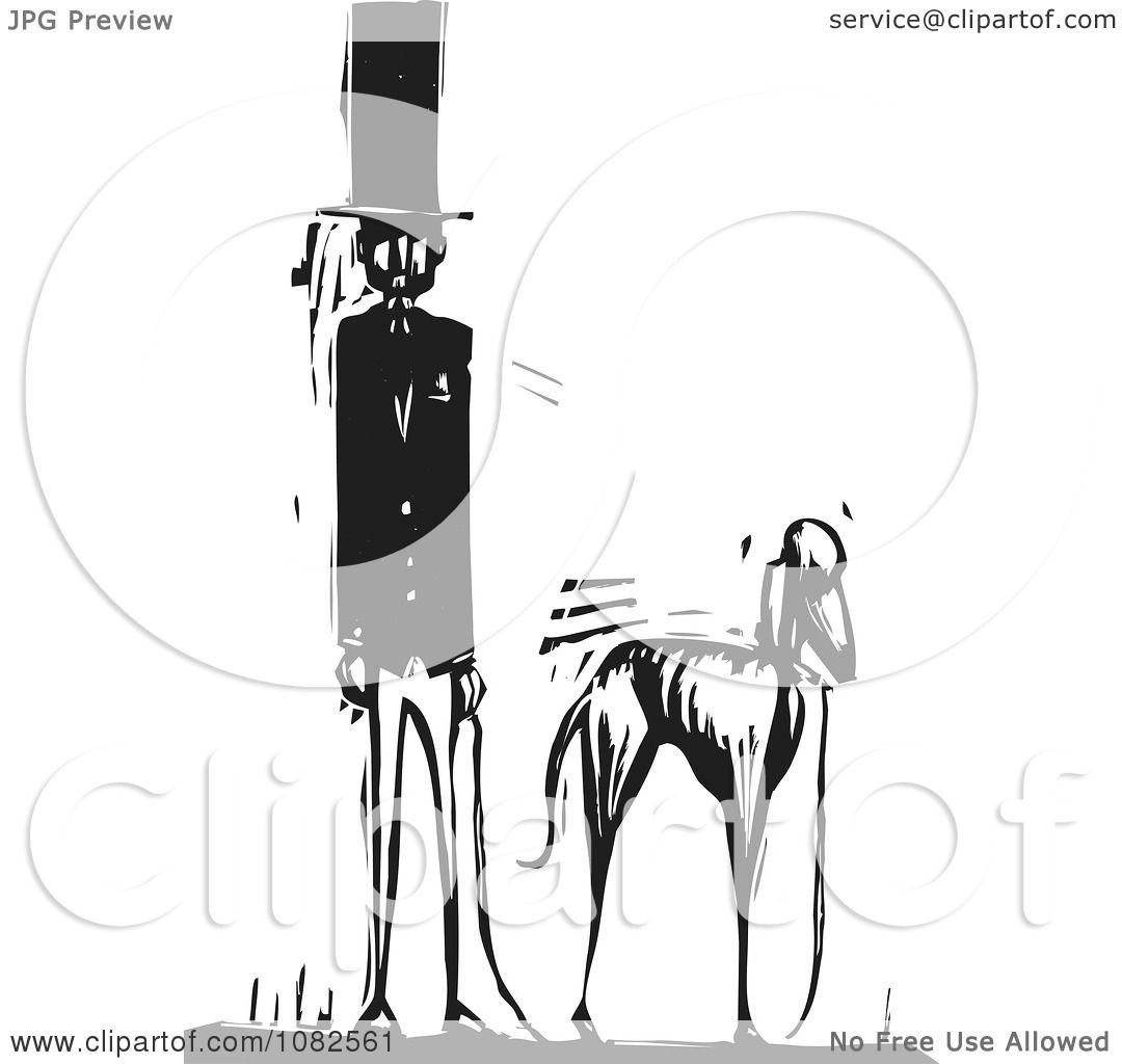 Clipart Black And White Woodcut Styled Man With A Top Hat And Skinny ...