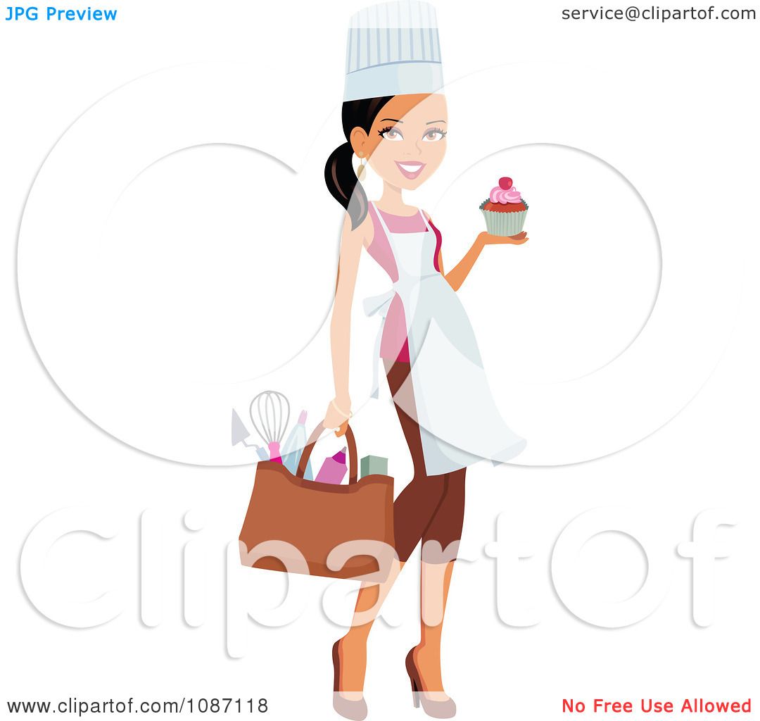 Download Clipart Black Chef Woman Carrying Her Gear And A Cupcake ...