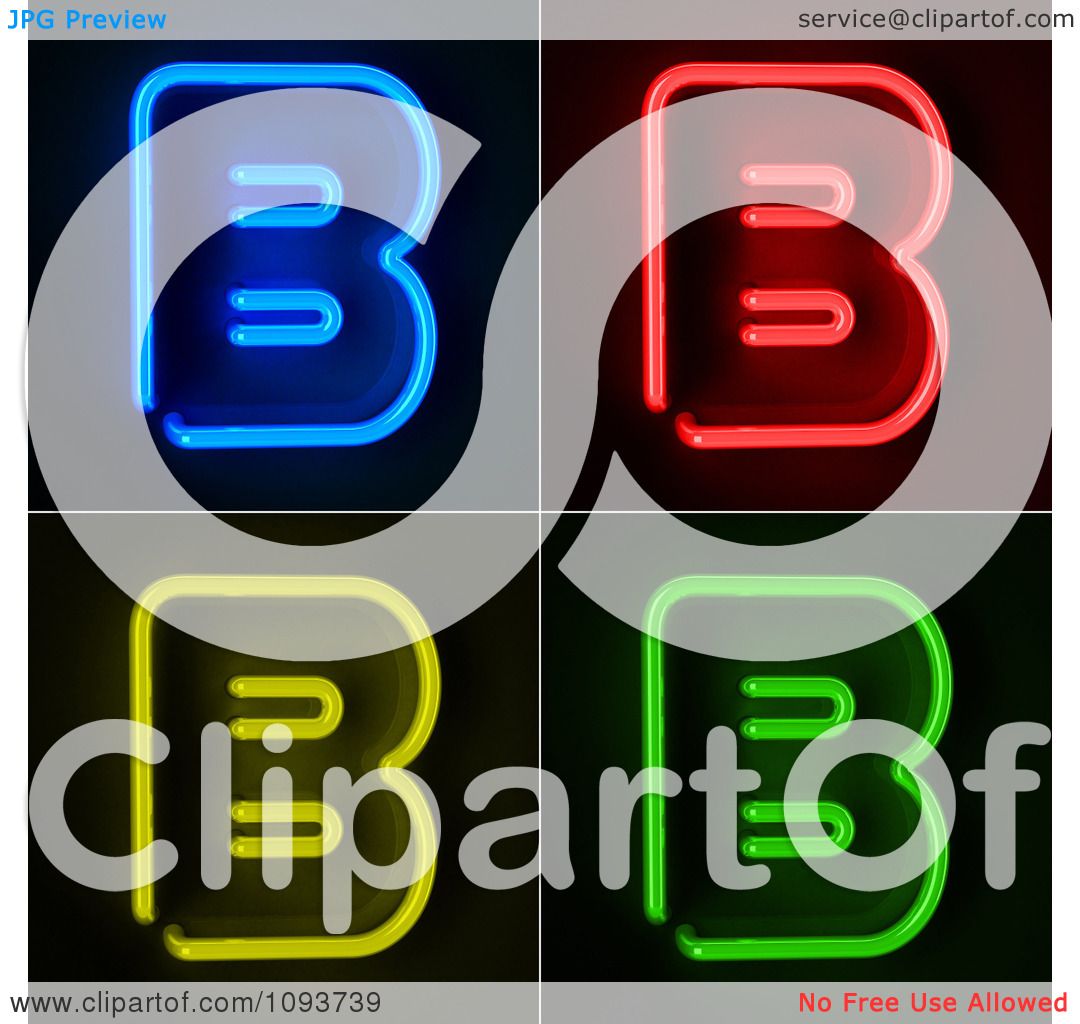 Clipart Blue Red Yellow And Green Neon Capital B Letters - Royalty Free