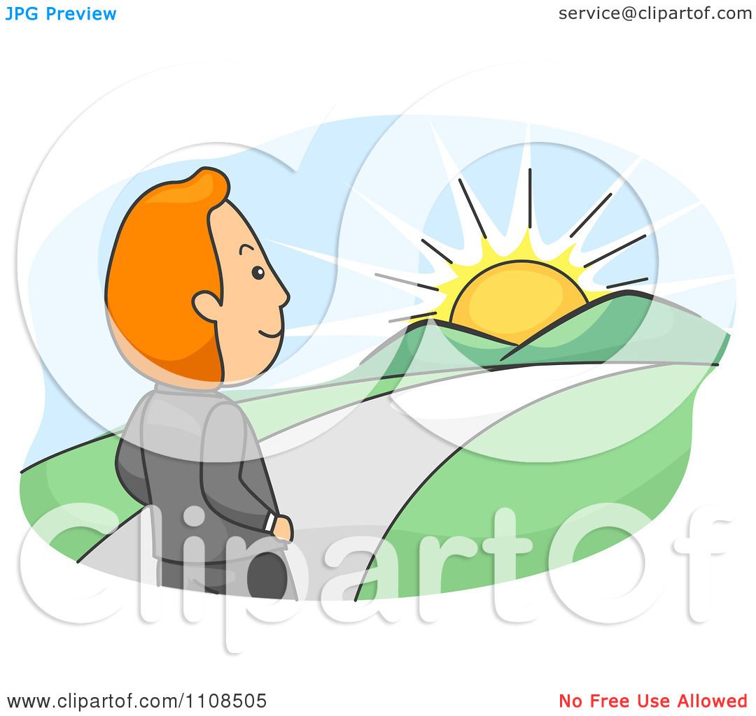 Clipart Businessman Walking Towards A Sunrise And Bright Future - Royalty  Free Vector Illustration by BNP Design Studio #1108505