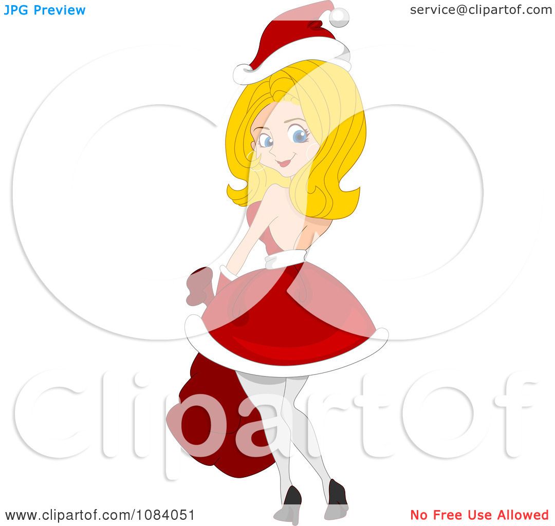Clipart Christmas Pinup Woman In A Santa Suit Dress Royalty Free Vector Illustration By BNP