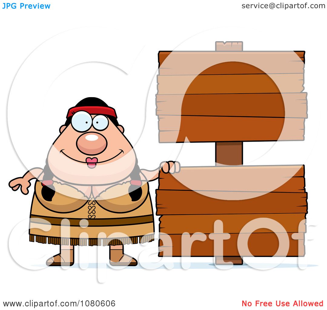 Download Clipart Chubby Native American Woman With Wood Signs ...