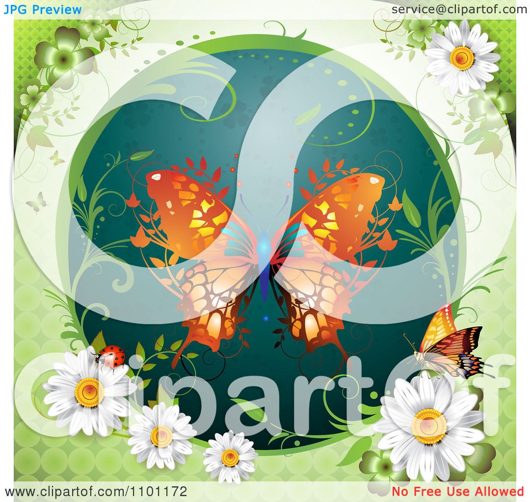 Download Clipart Circular Butterfly Vine Frame With Daisies And ...