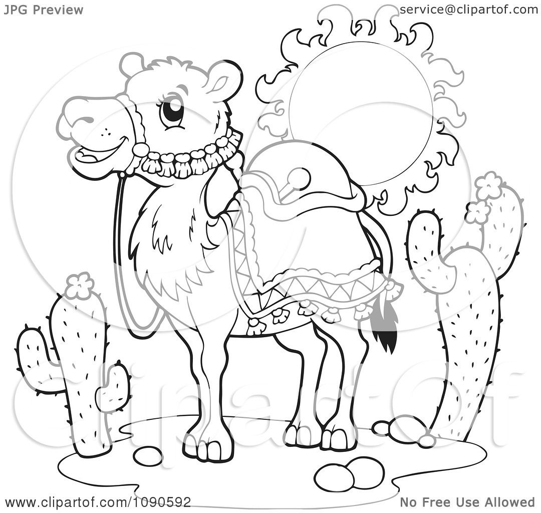 Download Clipart Coloring Page Outline Of A Saddled Desert Camel - Royalty Free Vector Illustration by ...