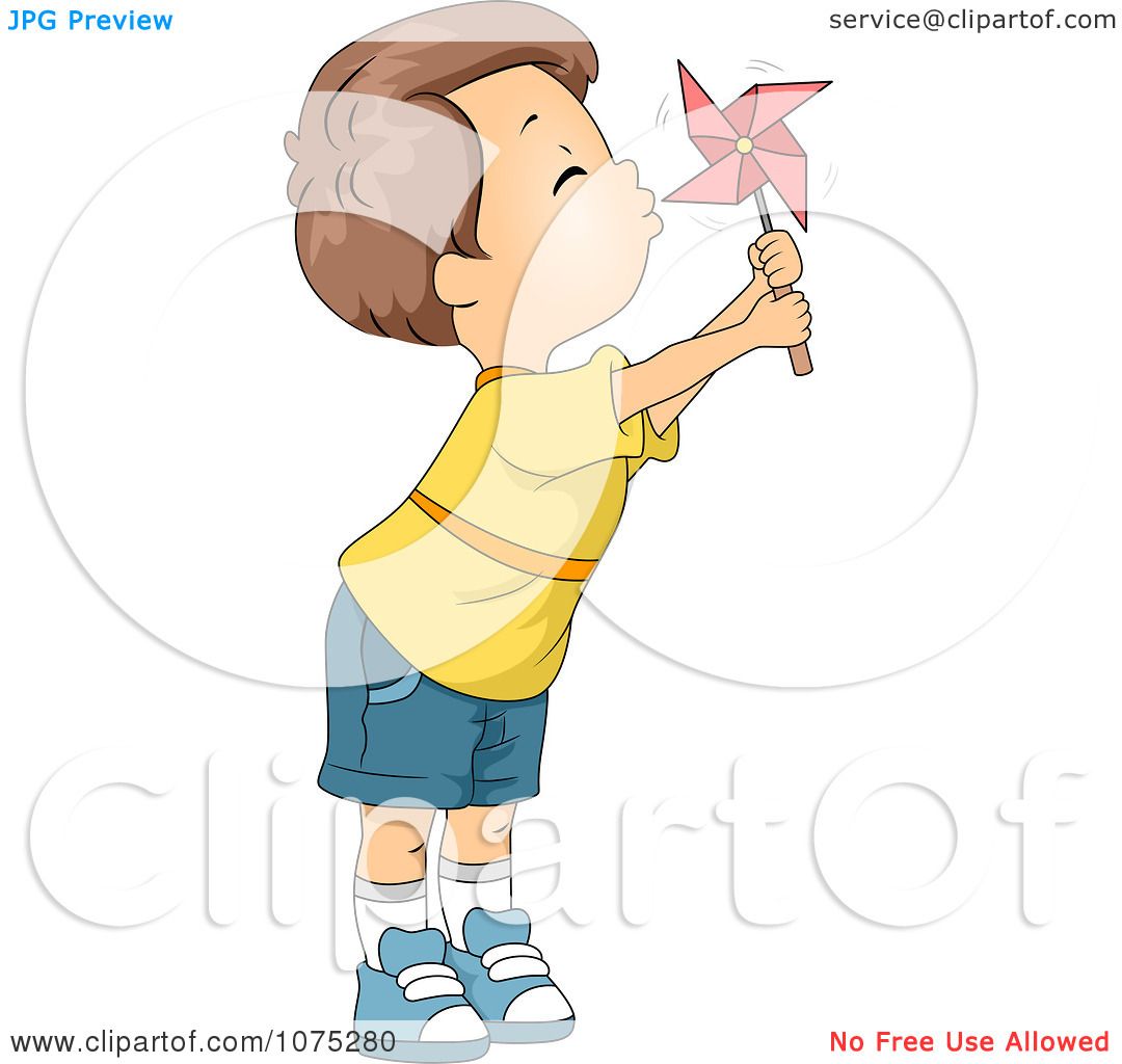 Download Clipart Cute Boy Blowing A Pinwheel - Royalty Free Vector ...