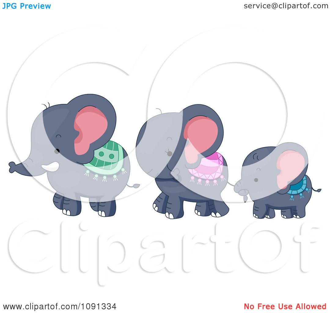 Clipart Cute Elephant Family Walking - Royalty Free Vector ...